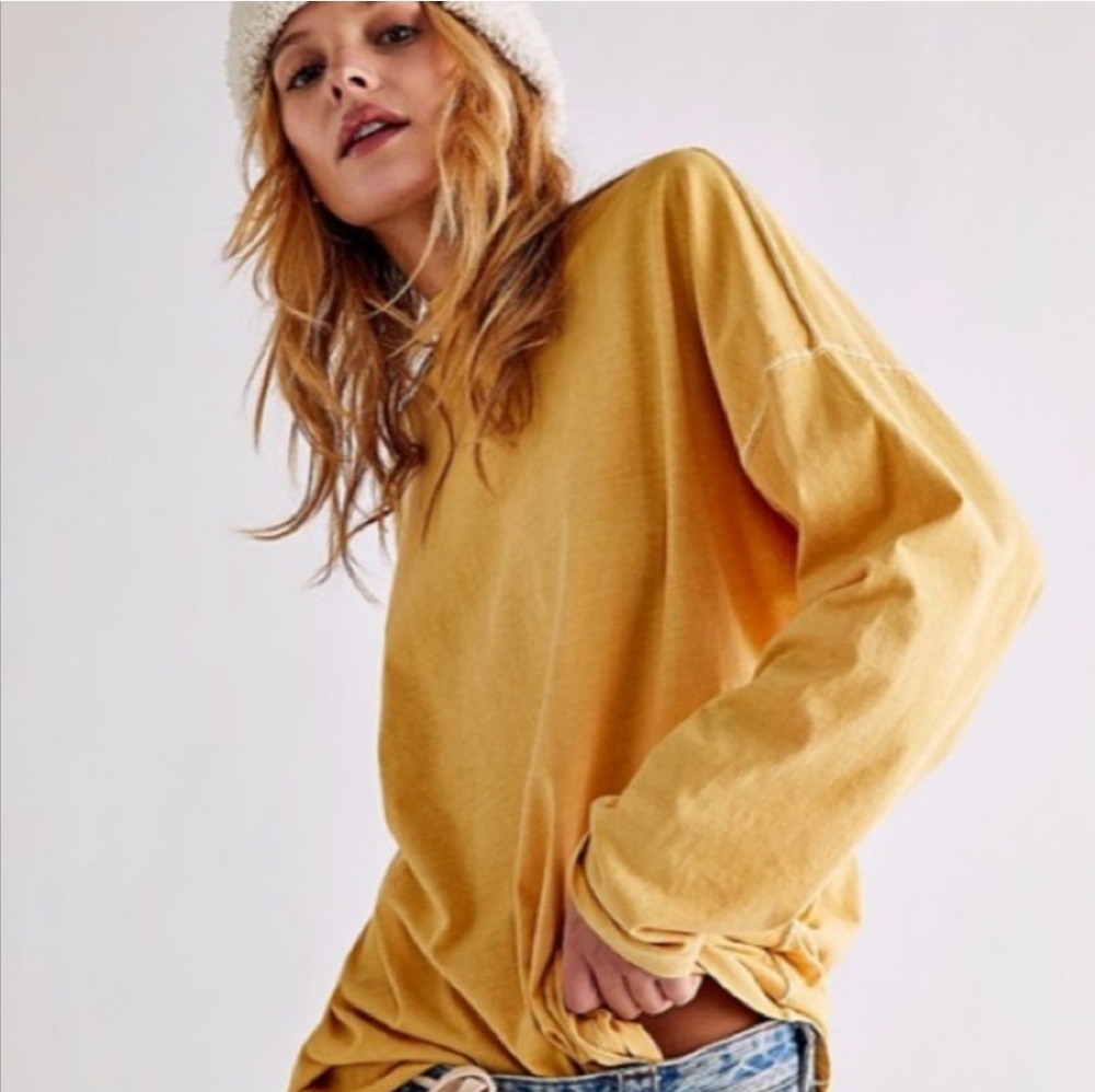 Free People Super nova Tunic Top Yellow mustard long sleeve top Size Small